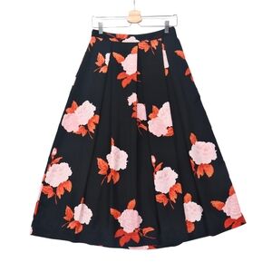 WHO WHAT WEAR Skirt Floral Black A-line Midi Size 4 Waist 28"